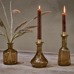 Nkuku Sepia Sirsa Glass Candlestick - Tapered