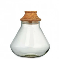 Nkuku Large Deeka Recycled Glass Mango Wood Storage Jar