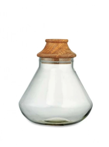 Nkuku Large Deeka Recycled Glass Mango Wood Storage Jar 1 Nkuku Large Deeka Recycled Glass Mango Wood Storage Jar