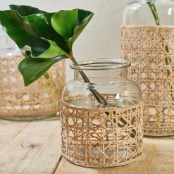 Nkuku Uma Cane Vase - Clear Glass & Cane - Large