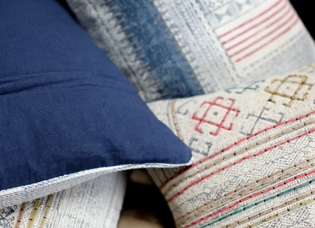 Nkuku Funda Cojín Azul con Cenefas 3 Nkuku Funda Cojín Azul con Cenefas