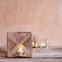 Nkuku Large Antique Silver Jafari Square T-Light