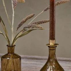 Nkuku Sirsa Glass Tapered Candlestick Sepia