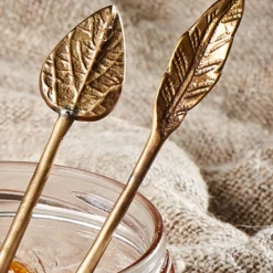 Nkuku Brass Leaf Spoons Set Of 2