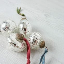 Nkuku Single Snow Drop Bauble In Silver Crackle Round