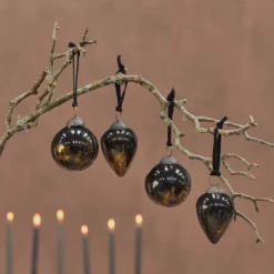 Nkuku Aged Amber and Black Danoa Baubles - Set of 4