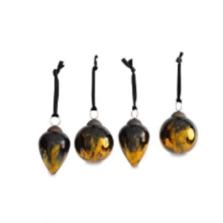 Nkuku Aged Amber and Black Danoa Baubles - Set of 4