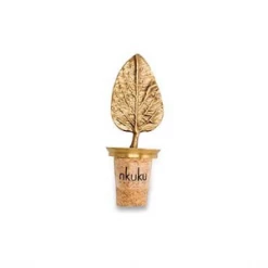 Nkuku Poplar Leaf Brass Bottle Stopper