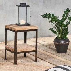 Nkuku Kaleri Iron and Mango Wood Side Table