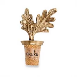 Nkuku Antique Brass Oak Leaf Bottle Stopper