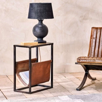 Nkuku Alera Side Table - Mango Wood and Brown Leather 2 Nkuku Alera Side Table - Mango Wood and Brown Leather