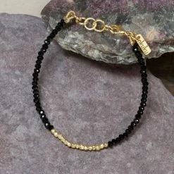 Nkuku Kitara Bead Bracelet Onyx & Gold