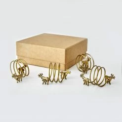 Nkuku Brass, Reindeer Napkin Rings Sold In A Box of 4