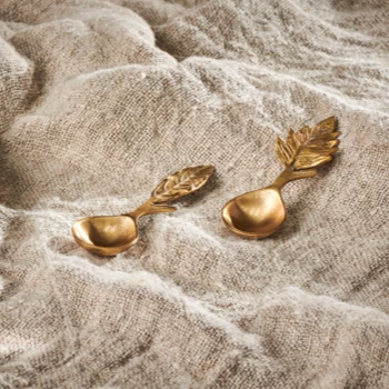 Nkuku Leaf Brass Spoons Gift Set - Short Spoons 2 Nkuku Leaf Brass Spoons Gift Set - Short Spoons