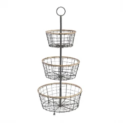 Nkuku 3 Tier Storage Baskets Koba Wire Bowl Stand