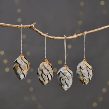 Nkuku Adoni Fir Cone - Tree Decorations - Zinc - Set of 4 2 Nkuku Adoni Fir Cone - Tree Decorations - Zinc - Set of 4