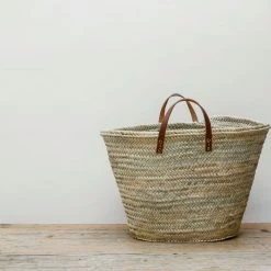 Nkuku Natural Woven With Leather Handles Basket 5 Nkuku Natural Woven With Leather Handles Basket