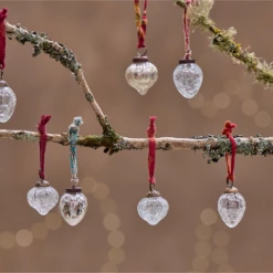 Nkuku Clear & Silver Dew Drop Glass Baubles - Set of 12
