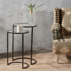 Nkuku Nakuru Iron & Glass Side Table Set