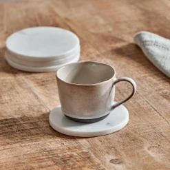 Nkuku Esa Marble Coasters White Set of 4