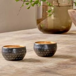 Nkuku Darani Tealights Black & Antique Brass Set of 2