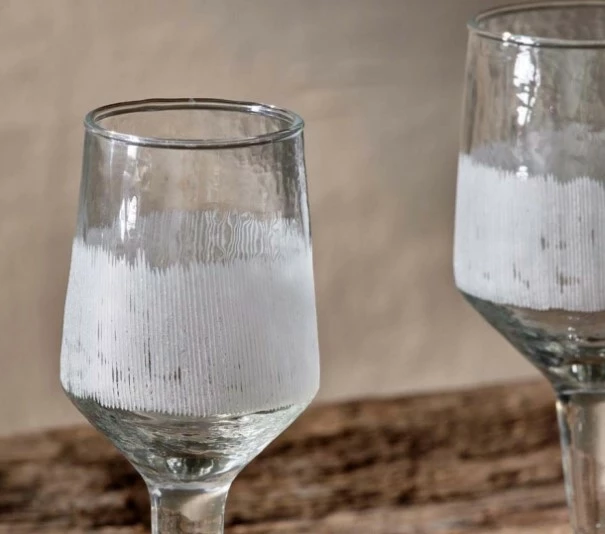 Nkuku Small Clear Anara Etched Wine Glass 2 Nkuku Small Clear Anara Etched Wine Glass