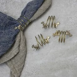 Nkuku Set of 4 Antique Brass Stag Napkin Rings