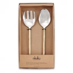 Nkuku Sirkali Brushed Gold Salad Servers 6 Nkuku Sirkali Brushed Gold Salad Servers