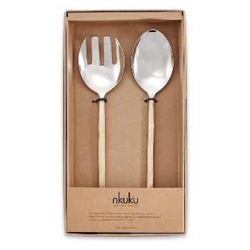 Nkuku Sirkali Brushed Gold Salad Servers 3 Nkuku Sirkali Brushed Gold Salad Servers