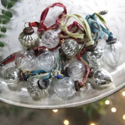 Nkuku Clear & Silver Dew Drop Glass Baubles - Set of 12