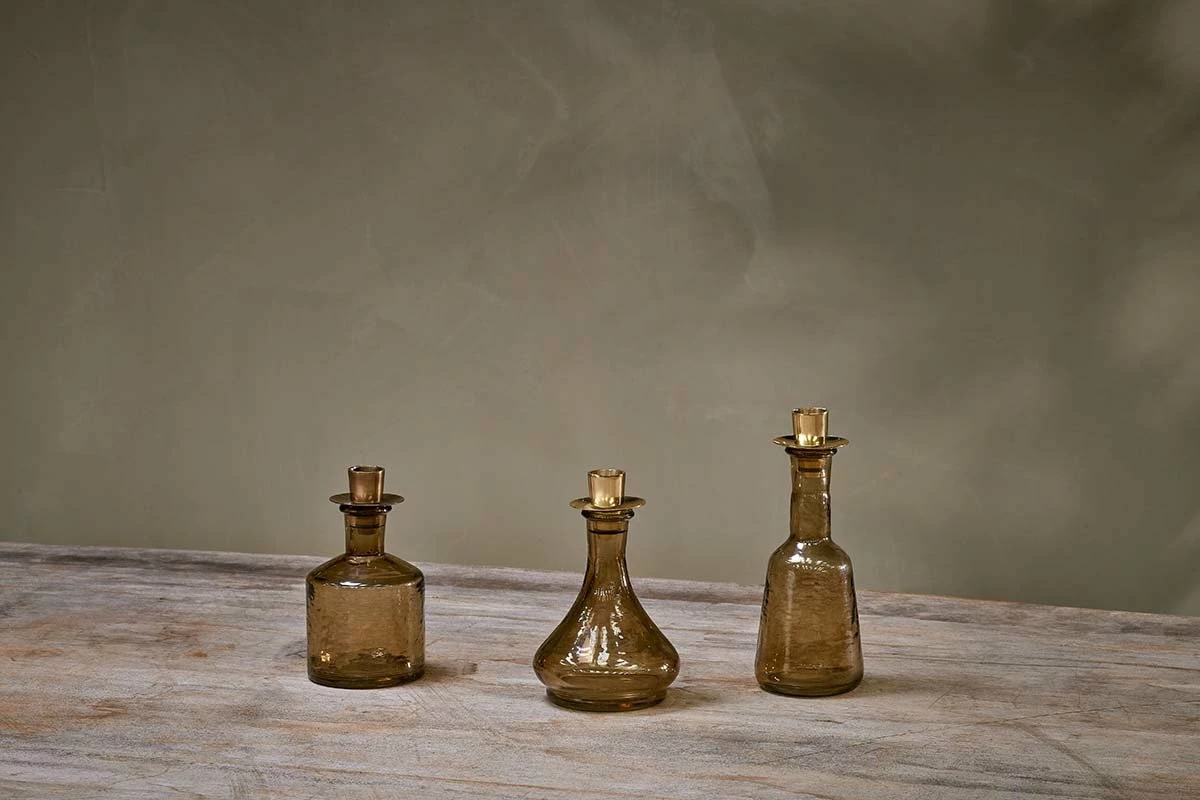 Nkuku Sepia Tall Sirsa Glass Candlestick Holder 3 Nkuku Sepia Tall Sirsa Glass Candlestick Holder
