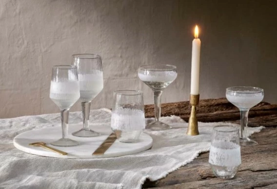 Nkuku Small Clear Anara Etched Wine Glass 4 Nkuku Small Clear Anara Etched Wine Glass