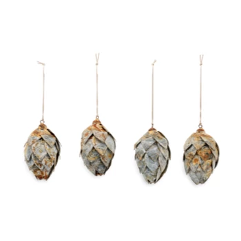 Nkuku Adoni Fir Cone - Tree Decorations - Zinc - Set of 4 1 Nkuku Adoni Fir Cone - Tree Decorations - Zinc - Set of 4
