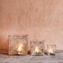 Nkuku Large Antique Silver Jafari Square T-Light