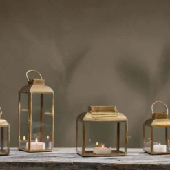 Nkuku Maro Brass Lantern - Wide