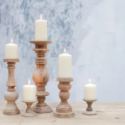 Nkuku Niwari Mango Wood Candlesticks - Set of 2