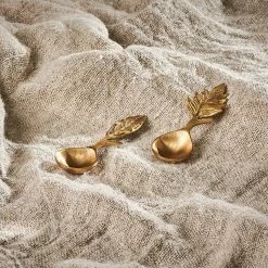 Nkuku Short Leaf Brass Spoons - Set 2