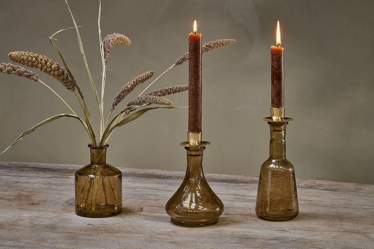 Nkuku Sepia Tall Sirsa Glass Candlestick Holder 2 Nkuku Sepia Tall Sirsa Glass Candlestick Holder