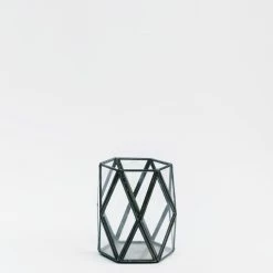 Nkuku Black Metal & Glass Geometric Terrarium