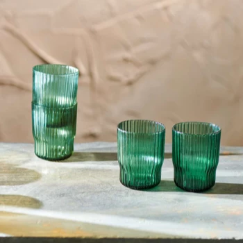 Nkuku Teal Fali Glass Tumbler - Set of 4 2 Nkuku Teal Fali Glass Tumbler - Set of 4